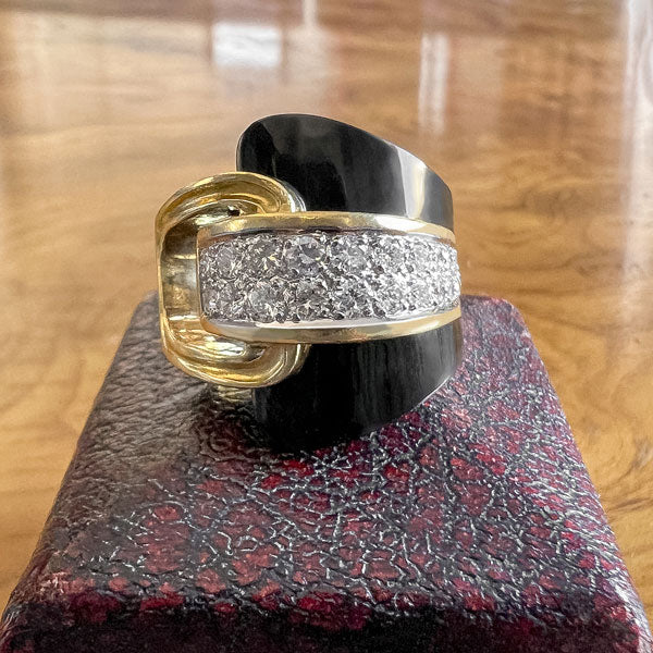 Vintage Onyx & Diamond Ring sold by Doyle and Doyle an antique and vintage jewelry boutique