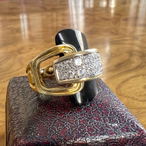 Vintage Onyx & Diamond Ring sold by Doyle and Doyle an antique and vintage jewelry boutique