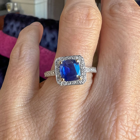 Estate Sapphire & Diamond Ring 2ct.  sold by Doyle and Doyle an antique and vintage jewelry boutique