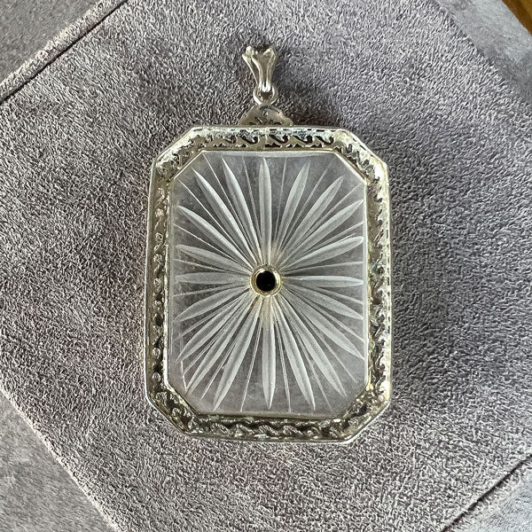 At Deco Rock Crystal Filigree Diamond Pendant sold by Doyle and Doyle an antique and vintage jewelry boutique