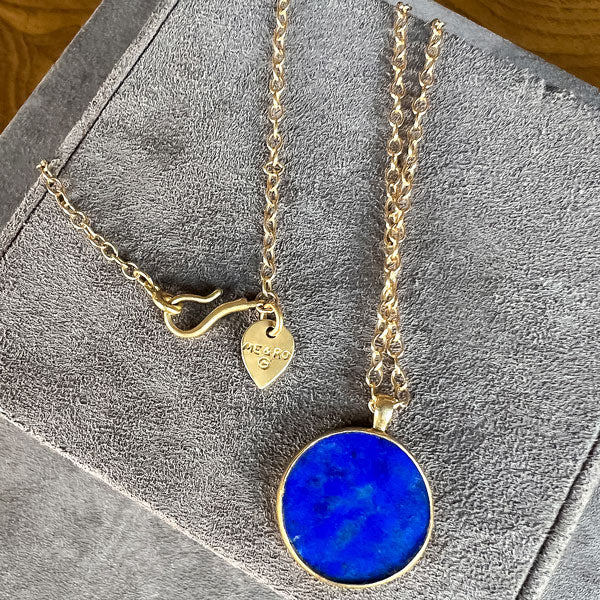 Me & Ro Lapis Crescent Pendant sold by Doyle and Doyle an antique and vintage jewelry boutique