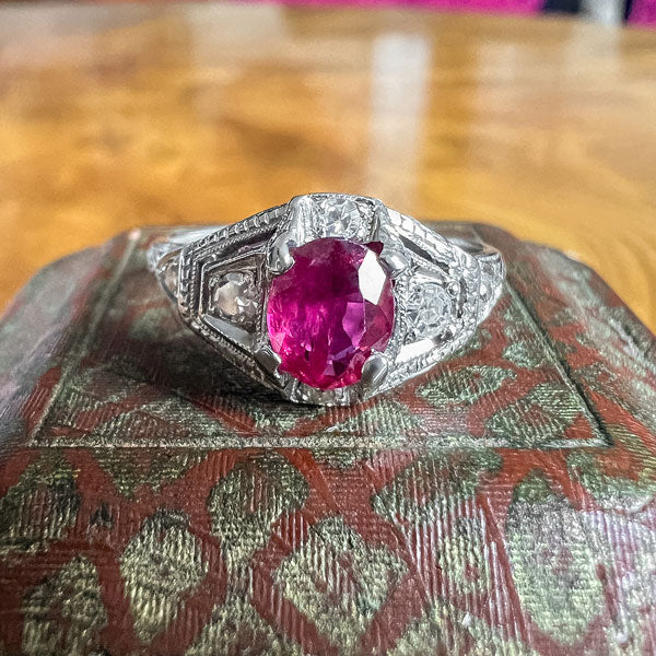 Art Deco Oval Ruby & Diamond Ring, from Doyle & Doyle antique and vintage jewelry boutique