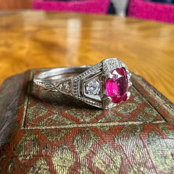 Art Deco Oval Ruby & Diamond Ring, from Doyle & Doyle antique and vintage jewelry boutique