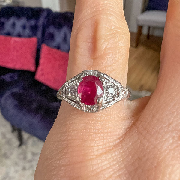 Art Deco Oval Ruby & Diamond Ring, from Doyle & Doyle antique and vintage jewelry boutique