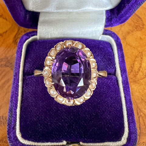 Antique Amethyst & Pearl Ring sold by Doyle and Doyle an antique and vintage jewelry boutique