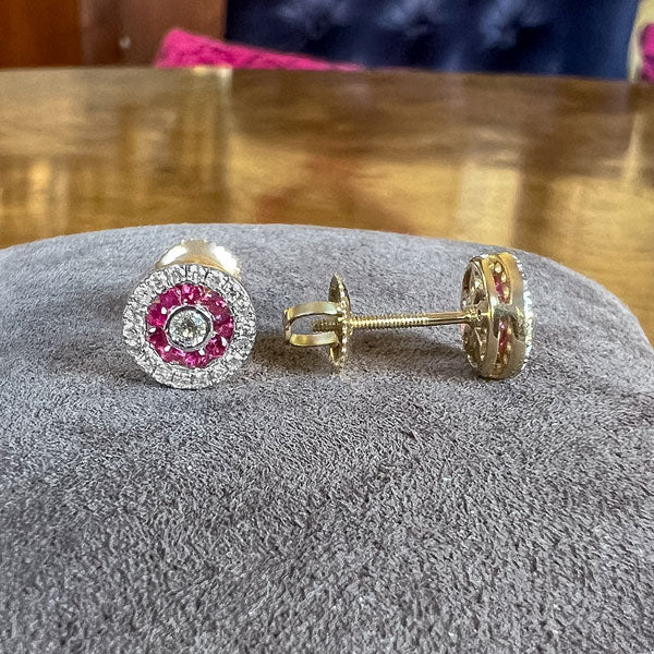 Diamond & Ruby Target Earrings sold by Doyle and Doyle an antique and vintage jewelry boutique