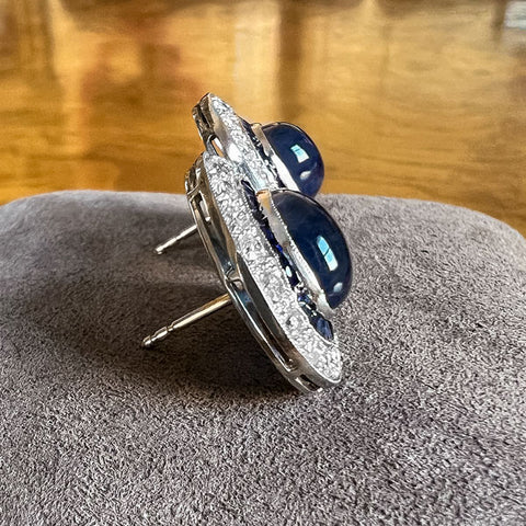 Oval Sapphire & Diamond Earrings sold by Doyle and Doyle an antique and vintage jewelry boutique