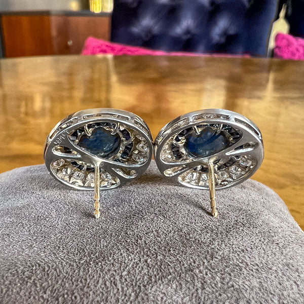 Oval Sapphire & Diamond Earrings sold by Doyle and Doyle an antique and vintage jewelry boutique