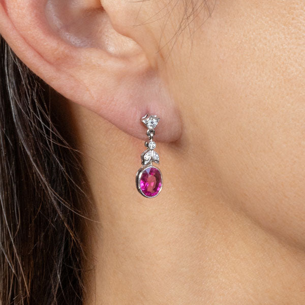 Pink Sapphire & Diamond Drop Earrings sold by Doyle and Doyle an antique and vintage jewelry boutique