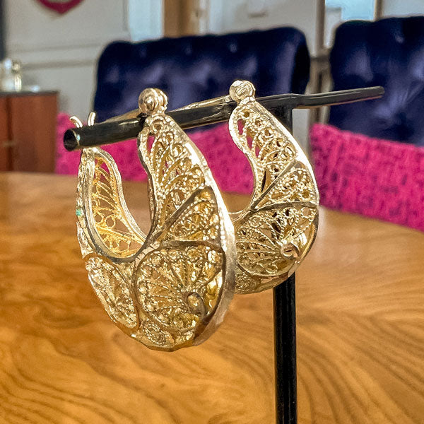 Vintage Openwork Filigree Gold Hoop Earrings, from Doyle & Doyle antique and vintage jewelry boutique