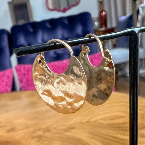 Vintage Flat Hammered Hoop Earrings sold by Doyle and Doyle an antique and vintage jewelry boutique