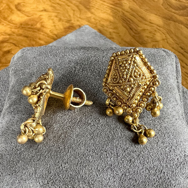 Vintage Indian Granulated Earrings sold by Doyle and Doyle an antique and vintage jewelry boutique
