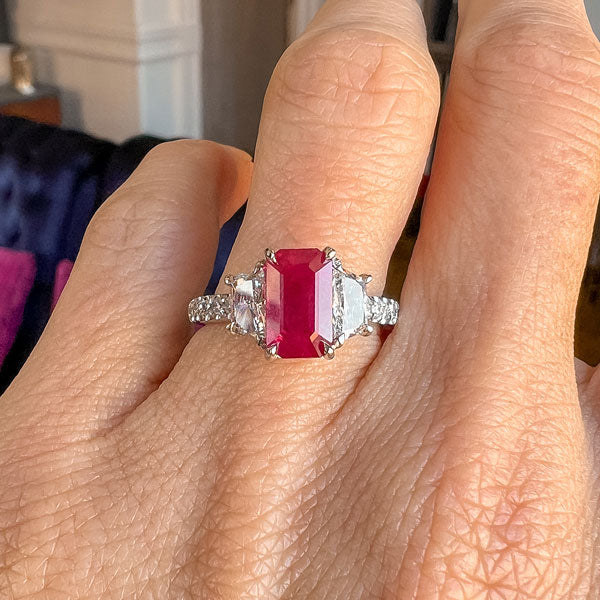 Burmese Ruby & Diamond Ring, 3.06ct sold by Doyle and Doyle an antique and vintage jewelry boutique