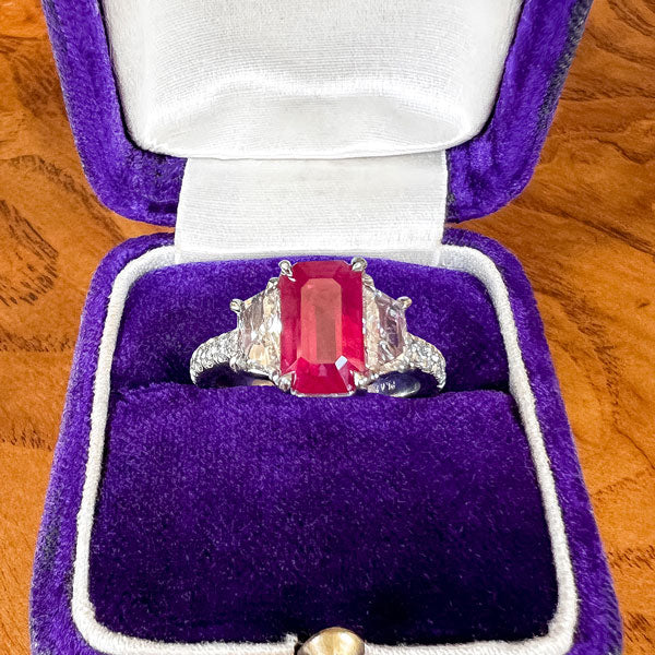 Burmese Ruby & Diamond Ring, 3.06ct sold by Doyle and Doyle an antique and vintage jewelry boutique