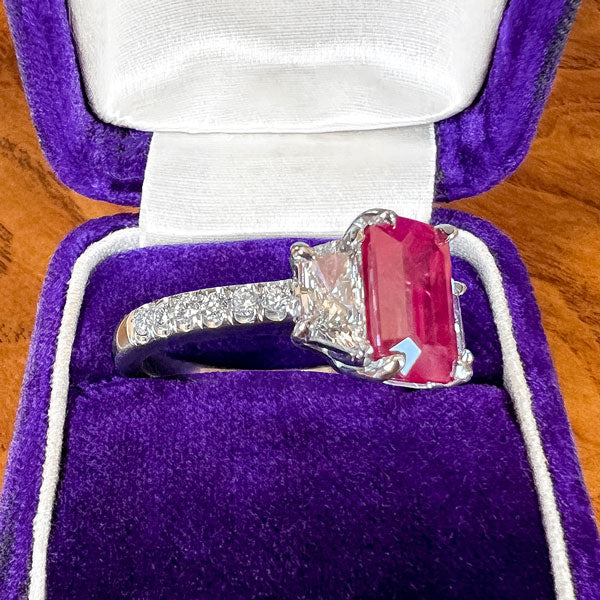 Burmese Ruby & Diamond Ring, 3.06ct sold by Doyle and Doyle an antique and vintage jewelry boutique