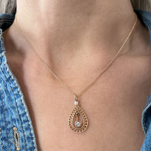 Antique Diamond Lavalier Pendant Necklace sold by Doyle and Doyle an antique and vintage jewelry boutique