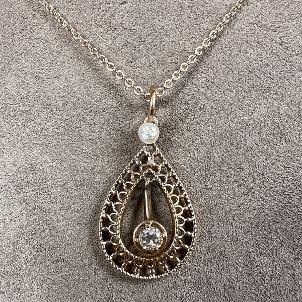 Antique Diamond Lavalier Pendant Necklace sold by Doyle and Doyle an antique and vintage jewelry boutique