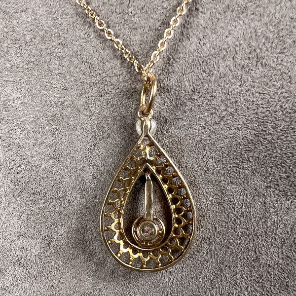 Antique Diamond Lavalier Pendant Necklace sold by Doyle and Doyle an antique and vintage jewelry boutique