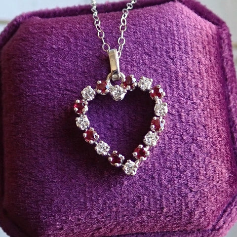 Vintage Ruby and Diamond Heart Pendant Necklace, from Doyle & Doyle vintage and antique jeweler