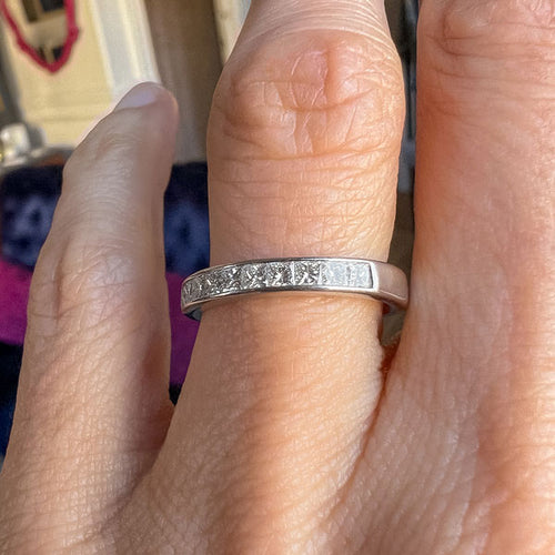 Vintage Princess Diamond Wedding Band Ring sold by Doyle and Doyle an antique and vintage jewelry boutique