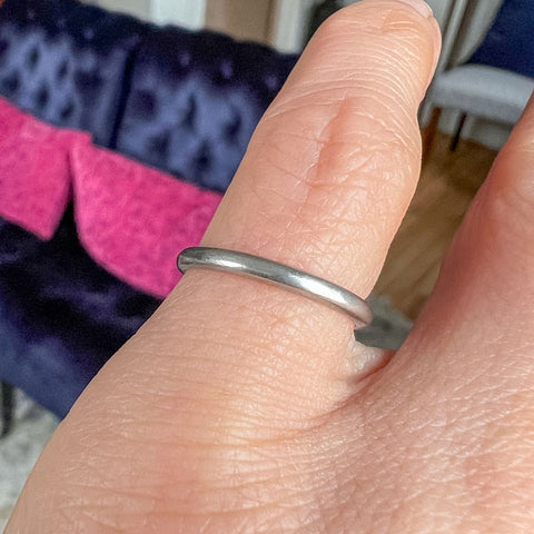 Vintage Half Round Platinum Wedding Band sold by Doyle and Doyle an antique and vintage jewelry boutique
