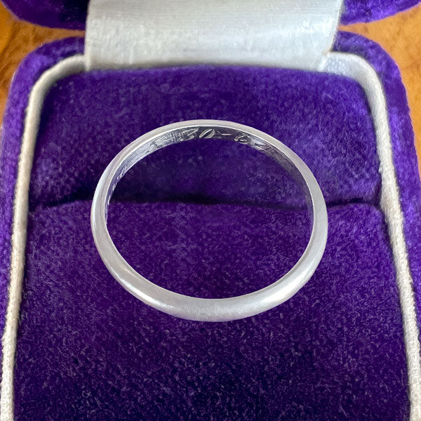 Vintage Half Round Platinum Wedding Band sold by Doyle and Doyle an antique and vintage jewelry boutique