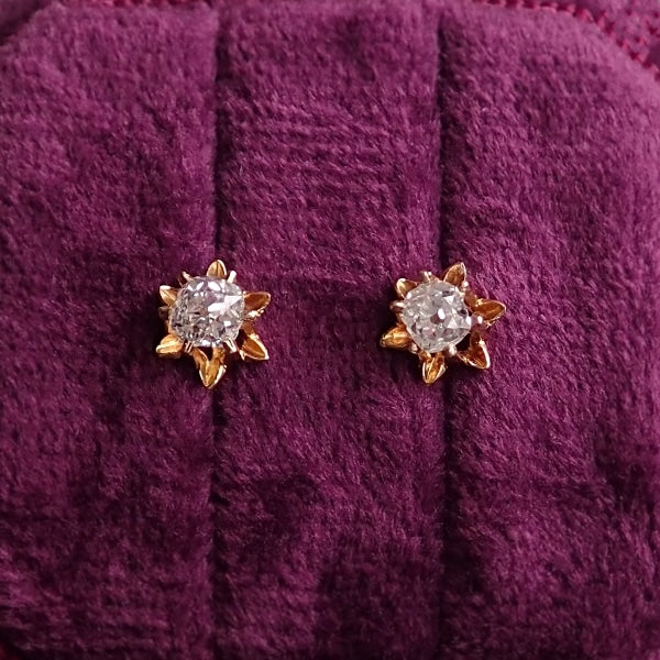 Antique Old Mine Cut Diamond Stud Earrings sold by Doyle and Doyle an antique and vintage jewelry boutique