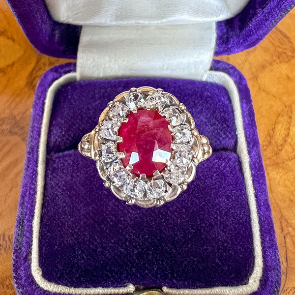 Antique Ruby & Old Mine Cut Diamond Ring, 3.10ct. sold by Doyle and Doyle an antique and vintage jewelry boutique