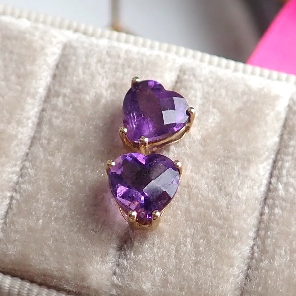 Amethyst Heart Stud Earrings, sold by Doyle & Doyle antique and vintage jewelry boutique