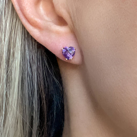 Amethyst Heart Stud Earrings, sold by Doyle & Doyle antique and vintage jewelry boutique