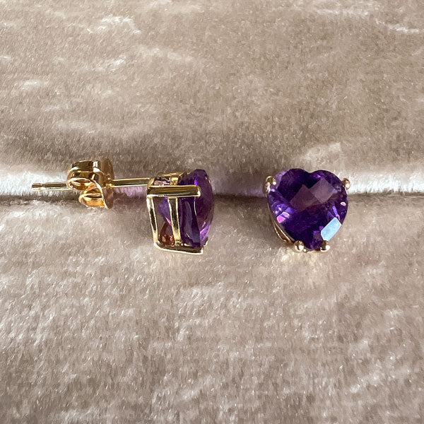 Amethyst Heart Stud Earrings sold by Doyle and Doyle an antique and vintage jewelry boutique