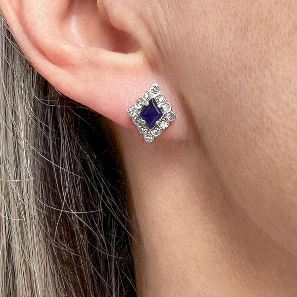 Vintage Sapphire & Diamond Earrings sold by Doyle and Doyle an antique and vintage jewelry boutique