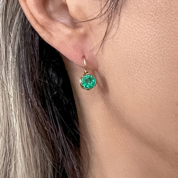 Antique Emerald Dormeuse Earrings sold by Doyle and Doyle an antique and vintage jewelry boutique