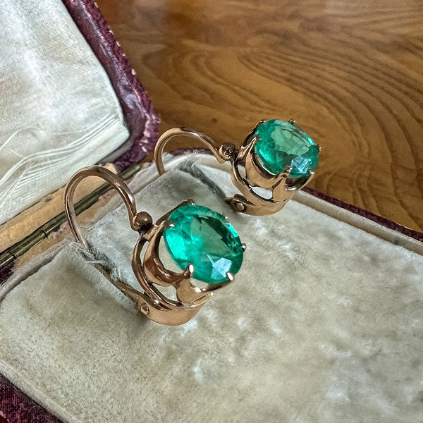 Antique Emerald Dormeuse Earrings sold by Doyle and Doyle an antique and vintage jewelry boutique