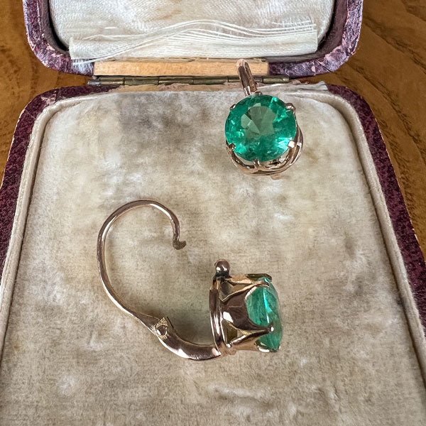 Antique Emerald Dormeuse Earrings sold by Doyle and Doyle an antique and vintage jewelry boutique