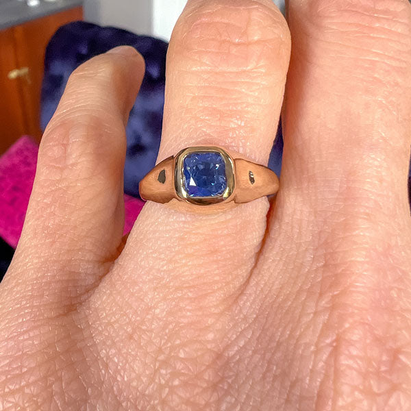 Antique Sapphire Gold Stirrup Ring, from Doyle & Doyle antique and vintage jewelry boutique