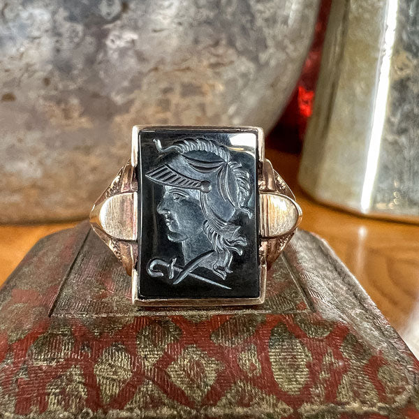 Vintage Hematite Intaglio Ring sold by Doyle and Doyle an antique and vintage jewelry boutique