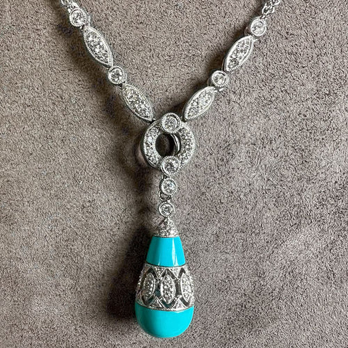 Estate Turquoise & Diamond Necklace, sold by Doyle & Doyle antique and vintage jewelry boutique