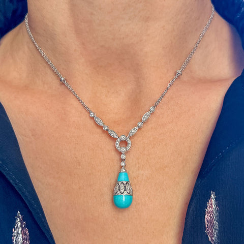 Estate Turquoise & Diamond Necklace sold by Doyle and Doyle an antique and vintage jewelry boutique