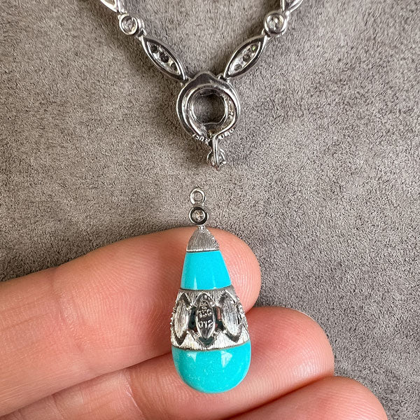 Estate Turquoise & Diamond Necklace sold by Doyle and Doyle an antique and vintage jewelry boutique