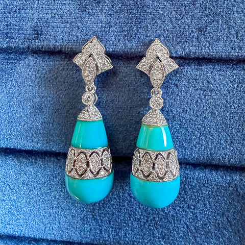 Estate Turquoise & Diamond Drop Earrings sold by Doyle and Doyle an antique and vintage jewelry boutique