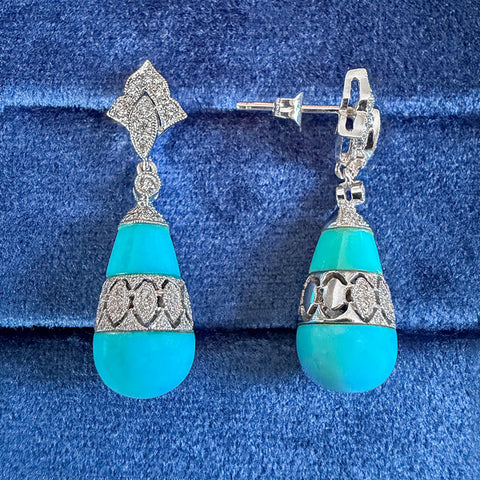 Estate Turquoise & Diamond Drop Earrings sold by Doyle and Doyle an antique and vintage jewelry boutique