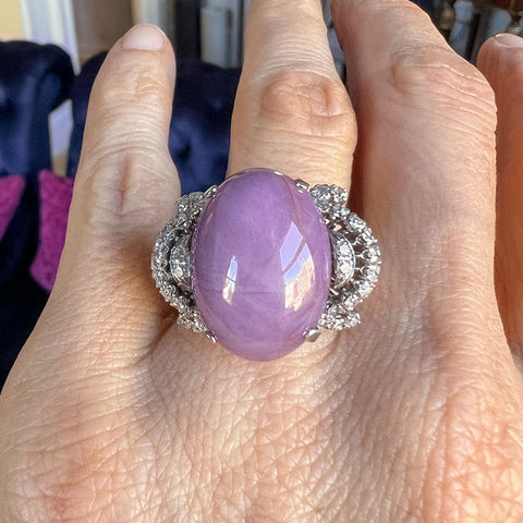 Vintage Purplish Pink Star Sapphire & Diamond Ring, from Doyle & Doyle antique and vintage jewelry boutique