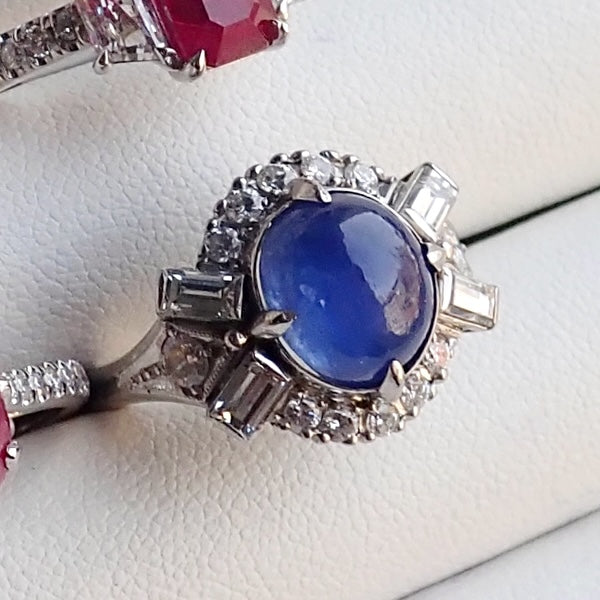 Vintage Cab Sapphire & Diamond Ring sold by Doyle and Doyle an antique and vintage jewelry boutique