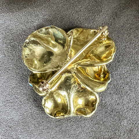 Vintage Diamond Enamel Pansy Pin sold by Doyle and Doyle an antique and vintage jewelry boutique