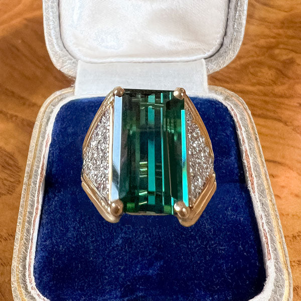 Vintage Green Tourmaline & Diamond Ring sold by Doyle and Doyle an antique and vintage jewelry boutique