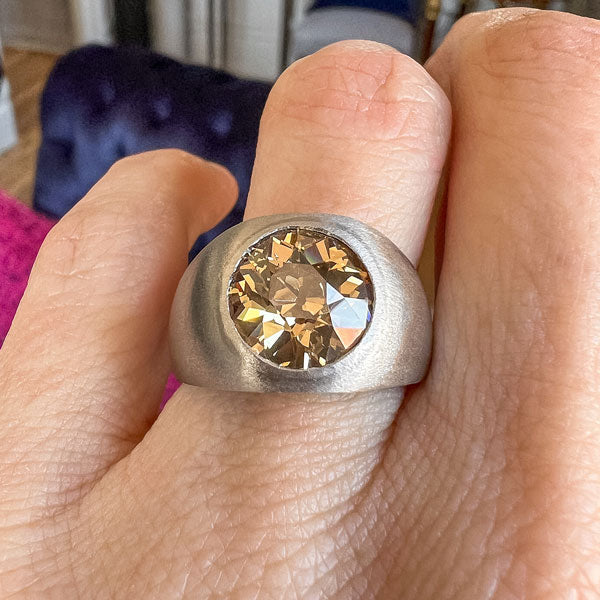 Gypsy Set Fancy Brown Diamond Ring in Platinum, set with a 3.44 carat Old European Cut diamond, sold by Doyle & Doyle antique and vintage jewelry boutique