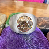 Gypsy Set Fancy Brown Diamond Ring in Platinum, set with a 3.44 carat Old European Cut diamond, sold by Doyle & Doyle antique and vintage jewelry boutique
