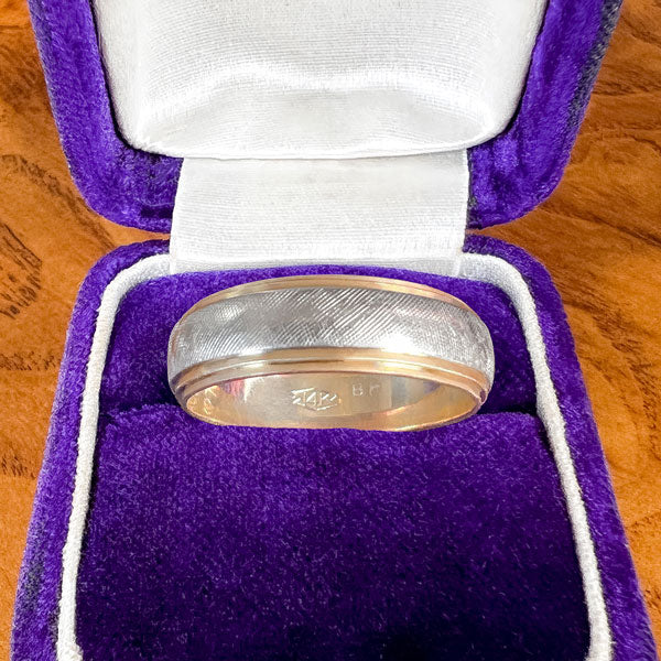 Vintage White & Yellow Gold Wedding Band Ring sold by Doyle and Doyle an antique and vintage jewelry boutique