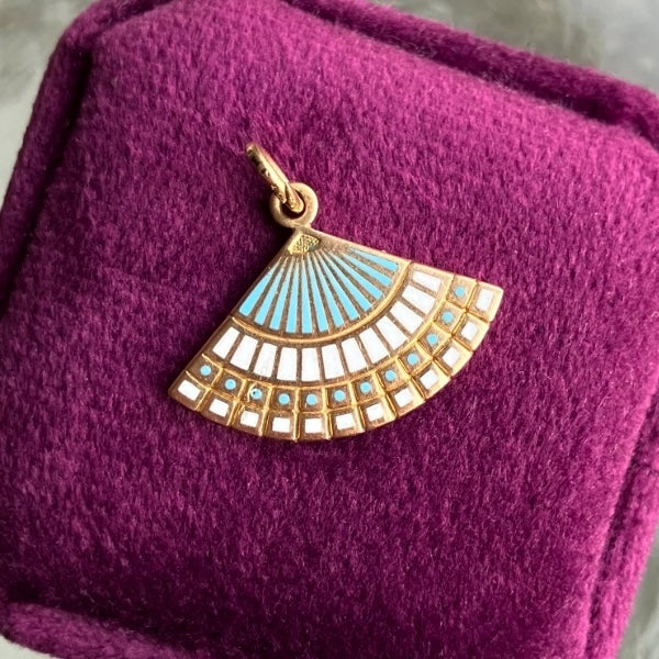 Vintage Enamel Fan Charm Pendant, from Doyle & Doyle antique and vintage jewelry boutique